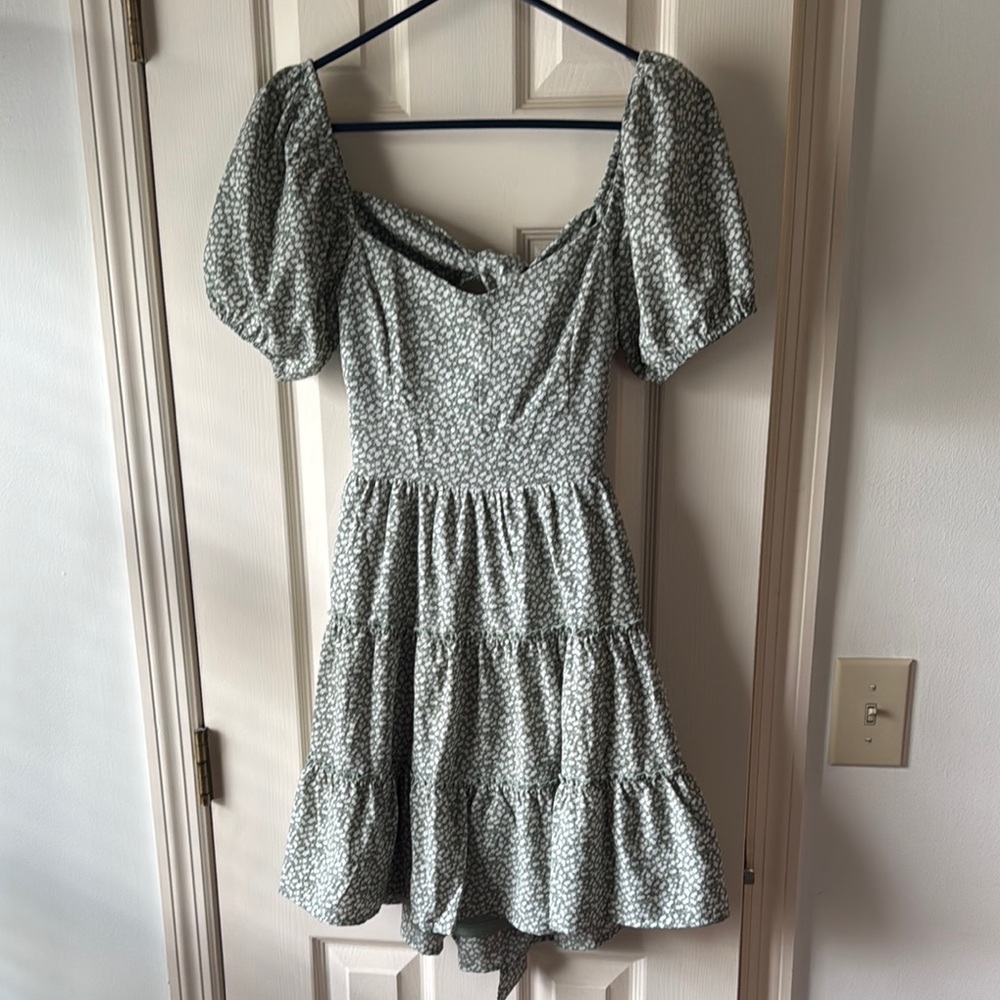 Altar’d State Floral Green Puff Sleeve Dress - Small